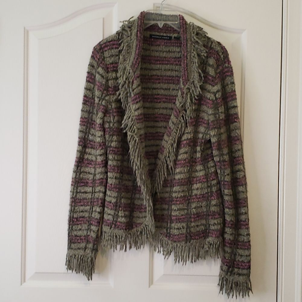 Michelle Nicole Wool Blend Striped Fringe Sweater